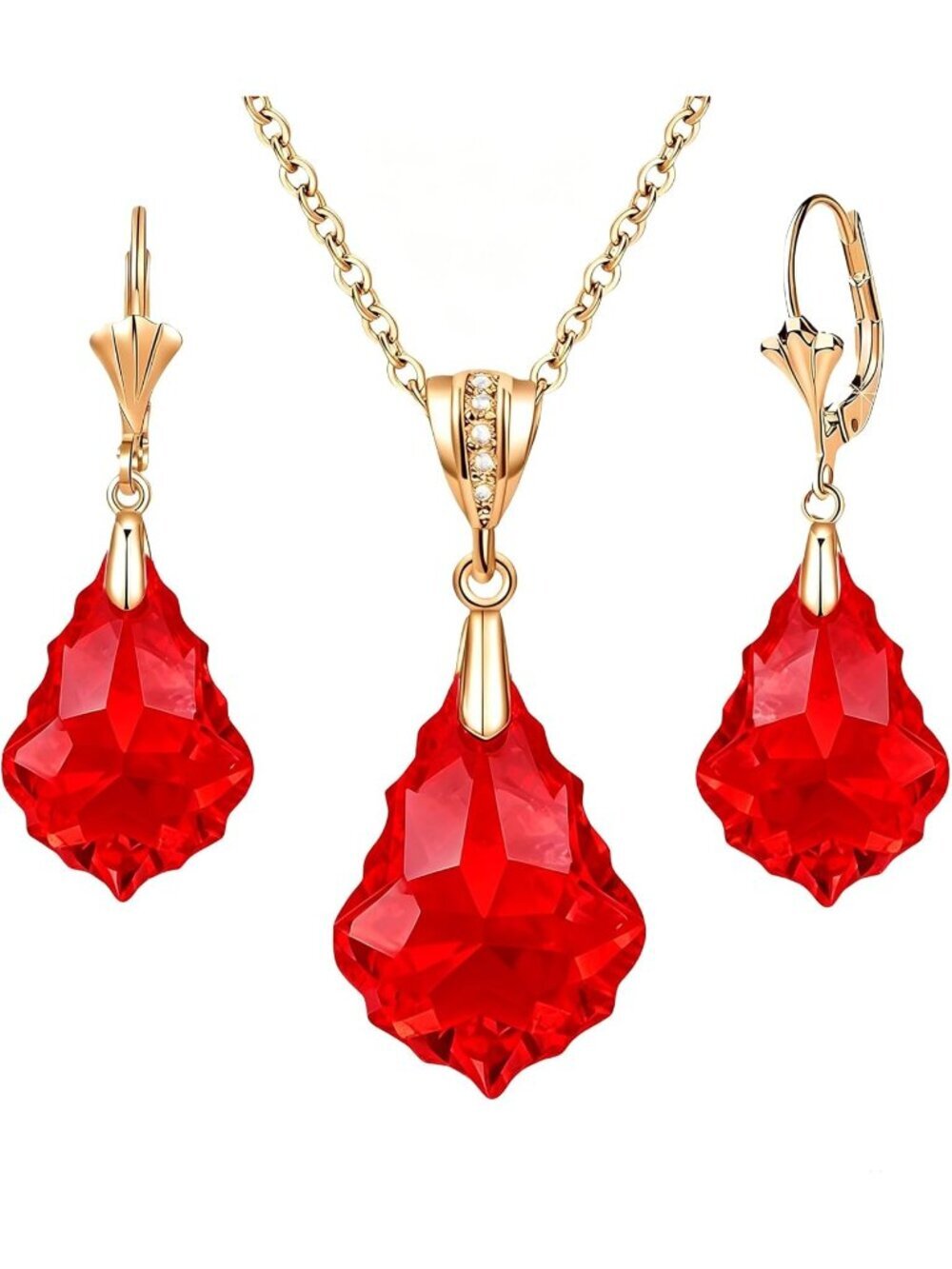 Women's Red Evevic Austrian Crystals Baroque Pendant Necklace Earrings